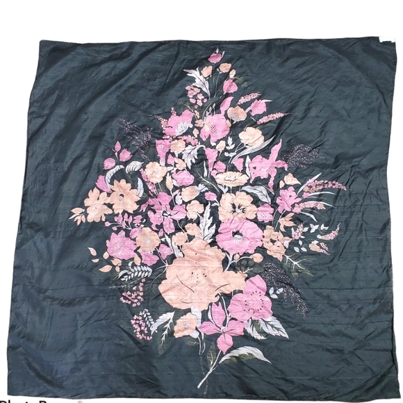 Vintage Accessories - Vintage black silk floral square scarf